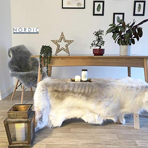 Alfombra de reno, color blanco, gris, beige, crema, piel de reno, 125 cm x 100 cm Alfombra de reno, color blanco, gris, beige, crema, piel de reno, 125 cm x 100 cm