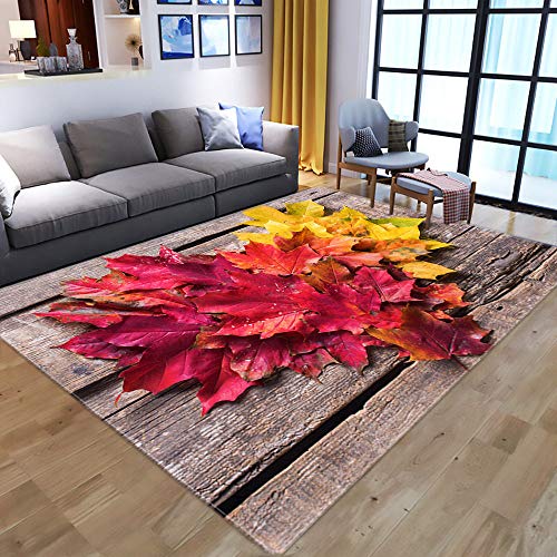 Alfombra Para Salón,Creative Rectangulaire 3D Printing Red Maple Leaf Non-Slip Rugs, European-Style Soft Polyester Floor Mat, Kitchen Nursery Living Room Durable Area Rug For Home Décor,160X230Cm(6