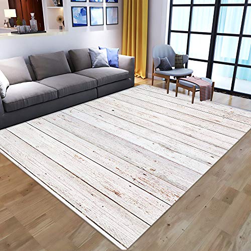 Alfombra Para Salón,Creative Rectangulaire 3D Printing White Planches Non-Slip Rugs, European-Style Soft Polyester Floor Mat, Kitchen Nursery Living Room Durable Area Rug For Home Décor,160X230Cm(6