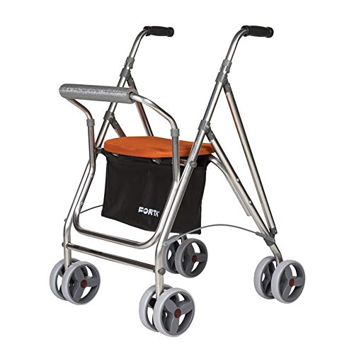 Andador para personas mayores | Rollator de aluminio con asiento | Andador de aluminio plegable | Color naranja