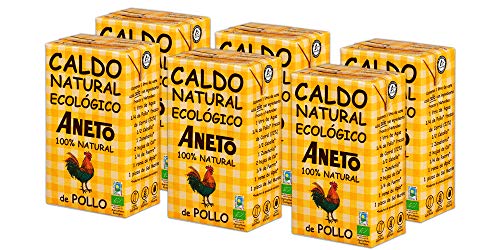 Aneto 100% Natural - Caldo de Pollo Ecológico - caja de 6 unidades de 1 litro
