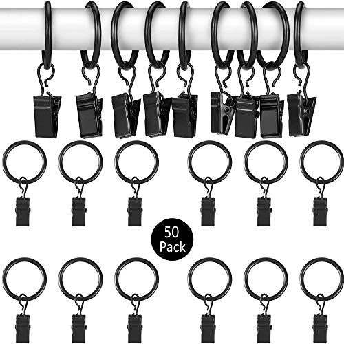40 Piezas Anillos de Cortina con Clips Argollas para Cortinas Metalicas  Diámetro Interior 32mm Negro