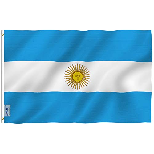 Anley Fly Breeze Bandera Argentina de 3x5 pies - Color Vivo y Resistente a la decoloración UV - Encabezado de Lona y Doble Costura - Banderas Nacionales argentinas Poliéster con Arandelas