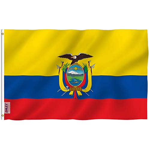 Anley Fly Breeze Bandera de Ecuador de 3x5 pies - Color Vivo y Resistente a la decoloración UV - Encabezado de Lona y Doble Costura - Banderas Nacionales ecuatorianas Poliéster con Ojales