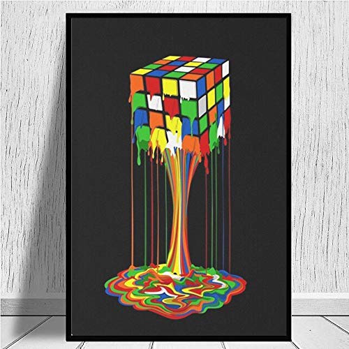 Arco Iris Derretido Rubik Cubo Poster Cuadros Abstracto Obra De Arte Pared Arte Colorido Rubik'S Cubo Cuadro Vida Sala Decoracion Lienzo Pintura 40x60cm Sin Marco Y124