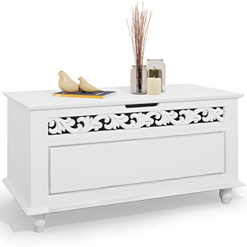Arcón de Madera Blanco Cofre con Diseño rústico Banco de Asiento 80 x 40 x 48 cm Caja baúl Almacenamiento y decoración Arcón de Madera Blanco Cofre con Diseño rústico Banco de Asiento 80 x 40 x 48 cm Caja baúl Almacenamiento y decoración