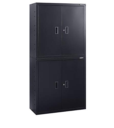 AREBOS Armario archivador para oficina, color negro, 180 x 40 x 90 cm, 4 puertas, estantes regulables en altura, con cerradura de cilindro