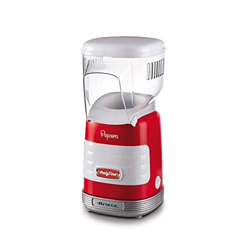 Ariete 2956 - Máquina de palomitas party time popper, 1000W, compacta, cocción con aire caliente, sin grasas ni condimientos, color rojo blanco