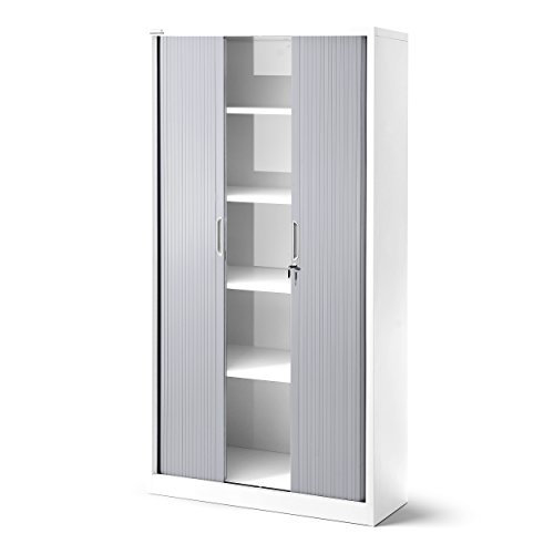 Armario de persiana T001, armario universal para archivadores, para despacho, armario con persiana transversal, con puertas correderas, con cerradura, 185 cm x 90 cm x 45 cm (blanco/gris) Armario de persiana T001, armario universal para archivadores, para despacho, armario con persiana transversal, con puertas correderas, con cerradura, 185 cm x 90 cm x 45 cm (blanco/gris)