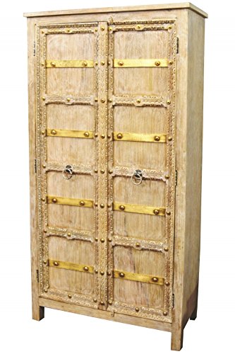 Armario grande oriental Bilel de 185 cm de alto, armario marroquí vintage estrecho | armarios orientales de madera maciza para el pasillo, dormitorio, salón o baño
