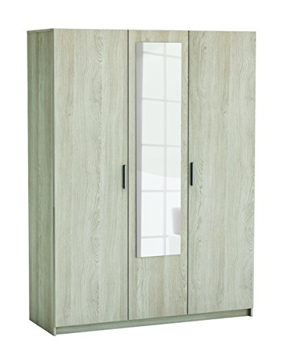 Armario Ropero Prins con Espejo 3 Puertas Habitación Matrimonio Estilo Moderno Roble Shannon 193x143x52 cm Armario Ropero Prins con Espejo 3 Puertas Habitación Matrimonio Estilo Moderno Roble Shannon 193x143x52 cm