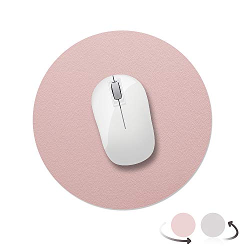 AtailorBird Alfombrilla Ratón Ordenador de Cuero Diámetro 220 mm, Impermeable y Antideslizante para Gaming Oficina Casa Colegio Escritorio Universal Doble Cara, Rosa-Plata