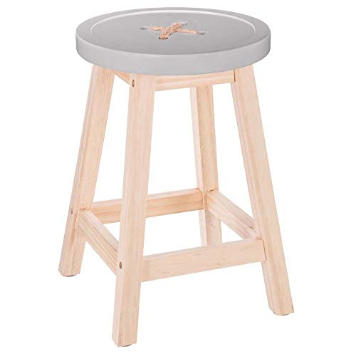Atmosphera – Taburete robusto con patas de madera natural, asiento en forma de “botón” color GRIS Atmosphera – Taburete robusto con patas de madera natural, asiento en forma de “botón” color GRIS