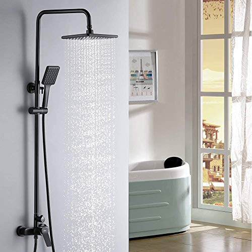 Auralum Columna De Ducha Negra Con Mezclador, Brazo De Ducha Giratorio, Regadera De Lluvia Rectangular De 190x260mm y Ducha De Mano, Juego De Ducha De Altura Ajustable, Latón Auralum Columna De Ducha Negra Con Mezclador, Brazo De Ducha Giratorio, Regadera De Lluvia Rectangular De 190x260mm y Ducha De Mano, Juego De Ducha De Altura Ajustable, Latón