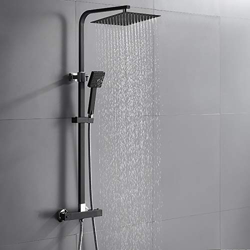 AuraLum Conjunto de Ducha Termostática Negro Diseño Moderno, Bañera Termostática Grifo de Ducha Cuarto de Baño Cuarto de Baño