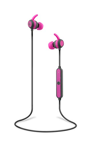 Auriculares inalámbricos y ergonómicos con conexión Bluetooth 4.1 - Micrófono y control de volumen integrado. Color rosa y gris.