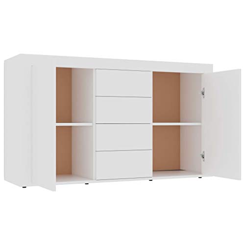 Ausla Aparador Moderno con 2 Puertas y 4 cajones, 120 x 36 x 69 cm, Mueble Aparador Cómoda para Pasillo, Sala de Estar, Comedor, Blanco