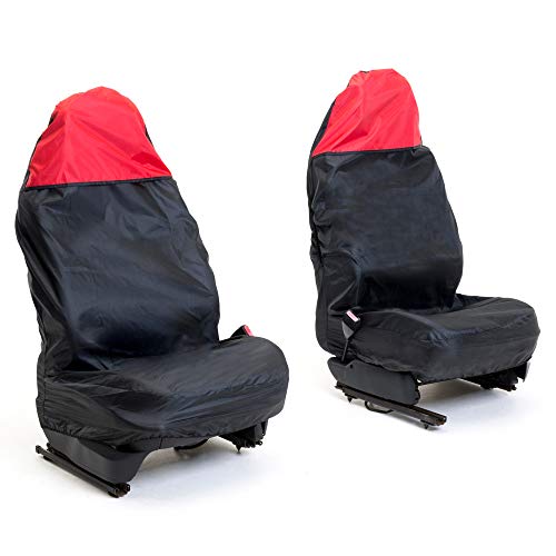 Auto Companion AUTOC-44 - Fundas universales impermeables para asientos de coche (negro y rojo en la parte superior, juego de 2)