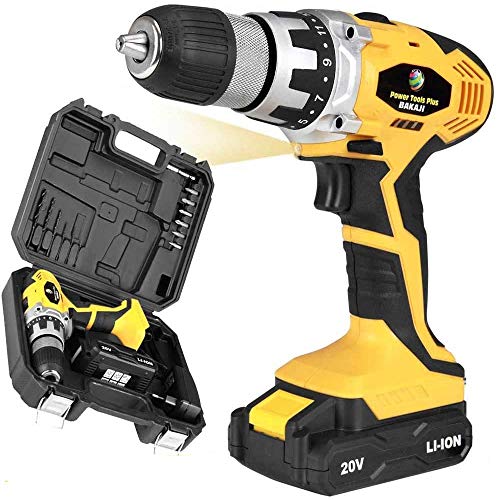 Bakaji Power Tools - Taladro atornillador a batería de litio en maletín Cordless de doble velocidad (taladro atornillador 20 V + 2 baterías de iones de litio)