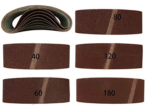 Bandas de lija (10 unidades, 75 x 457 mm, grano 2 de 40/60/80/120/180, para lijadora de banda)