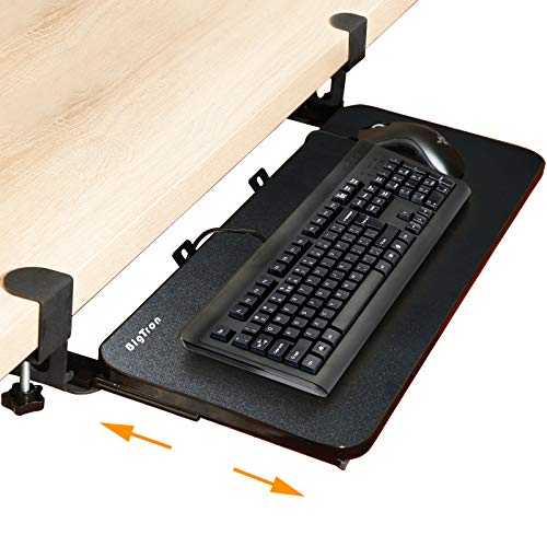 Bandeja para teclado con abrazadera, ergonómica, deslizante, para teclado y ratón para debajo del escritorio, cajón retráctil, fácil de montar sin necesidad de herramientas o tornillos (negro)