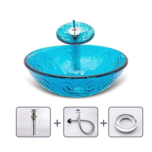 Bañera - Lavabo sobre encimera mediterráneo Pequeño apartamento Lavabo del inodoro Baño Lavabo de vidrio templado (Color : C, Size : Basin+accessories)