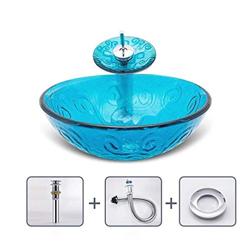 Bañera - Lavabo sobre encimera mediterráneo Pequeño apartamento Lavabo del inodoro Baño Lavabo de vidrio templado (Color : C, Size : Basin+accessories) Bañera - Lavabo sobre encimera mediterráneo Pequeño apartamento Lavabo del inodoro Baño Lavabo de vidrio templado (Color : C, Size : Basin+accessories)
