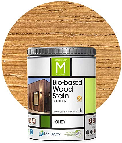Barniz Madera Exterior | Bio-based Wood Stain | 1 L | Barniz ecológico para todo tipo de madera | Lasur madera exterior | color Honey | Flexible y transpirable, resistente al agua y al moho