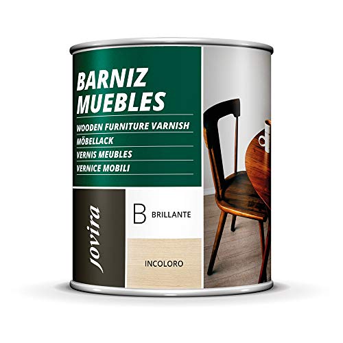 BARNIZ MUEBLES SINTETICO, Excepcional dureza y resistencia al rayado para todo tipo de maderas (750ML, BRILLANTE)