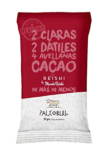 Barrita Energética Paleo 100% natural - Alta en proteínas - Avellanas, Cacao y Reishi (50g) - Pack Ahorro de 15 Barritas