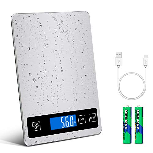 Báscula digital Jooheli, de acero inoxidable, 15 kg/1 g, con gran superficie de pesaje y tara, báscula de cocina de alta precisión (plata) Báscula digital Jooheli, de acero inoxidable, 15 kg/1 g, con gran superficie de pesaje y tara, báscula de cocina de alta precisión (plata)