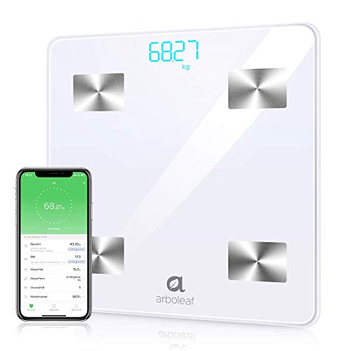 Báscula Grasa Corporal - arboleaf Báscula de Baño Digital Máximo 180 kg, Báscula Bluetooth Inteligente con App para iOS y Andriod, Monitor de Composición Corporal, Profesional Analiza 10 Datos