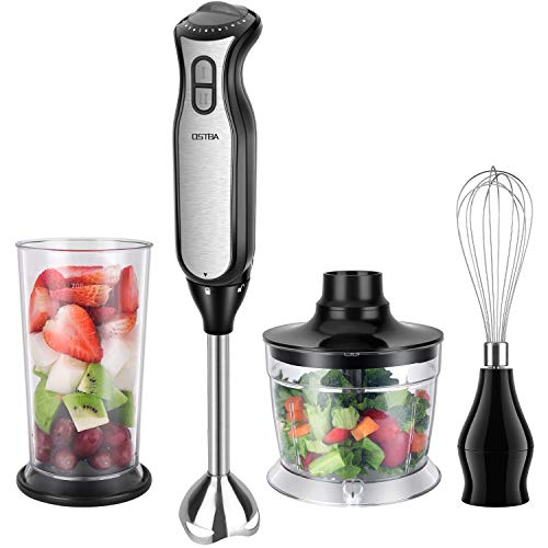 Batidora de Mano OSTBA Batidora Multifunción 4 en 1 con Picadora de 700 ml y vaso licuadora,Batidor de Acero Inoxidable,Batidora de Inmersión de 8 Velocidades para Alimentos para Bebés, Sin BPA, 400 W Batidora de Mano OSTBA Batidora Multifunción 4 en 1 con Picadora de 700 ml y vaso licuadora,Batidor de Acero Inoxidable,Batidora de Inmersión de 8 Velocidades para Alimentos para Bebés, Sin BPA, 400 W