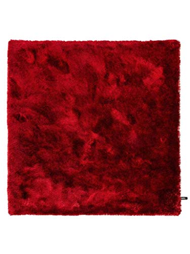 benuta Shaggy Hochflor Whisper Quadratisch Rot 60x60 cm | Langflor Teppich für Schlafzimmer und Wohnzimmer Alfombra, Poliéster, Rojo, 60 x 60 cm