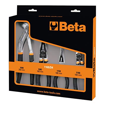 Beta 1169/D4 - Juego de 4 herramientas, 1 alicates universales, 1 alicates de punta media larga, 1 alicates y 1 alicates de cremallera cerrada.