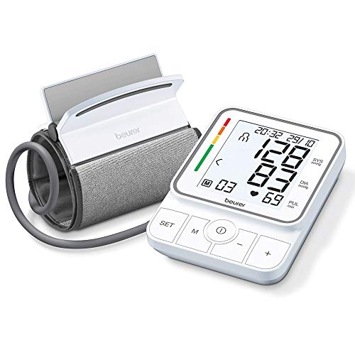 Beurer BM51 Tensiómetro de Brazo con Clip de Fácil Sujeción Easyclip, Gran Pantalla LCD XXL, Tecnologia De Inflación, Detección Arrítmia, 2 X 100 Mediciones De Memoria, Color Blanco