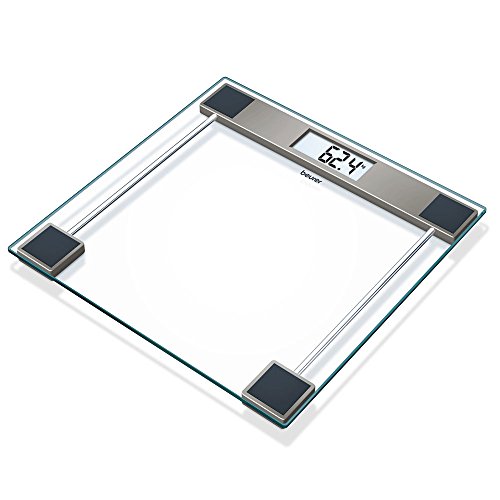 Beurer GS11 Báscula digital de baño con pantalla LCD, digitos grandes, capacidad 150 kg, plataforma vidrio, apagado automático, vidrio transparente