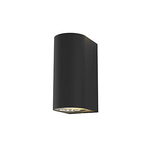 B.K.Licht - Aplique de pared con bombillas GU10 LED para interiores y exteriores de luz blanca cálida, con índice de protección IP44, 2 x 5 W, 800 lúmenes, 3000K, color negro