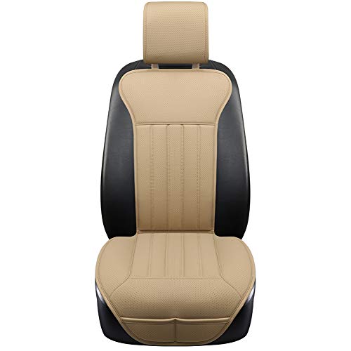 BLACK PANTHER Cojin Asiento Coche, Fundas Asiento Conductor,Cuatro Estaciones Universal Antideslizante Protector Asiento Delanterocon Respaldo(1PC-Beige)