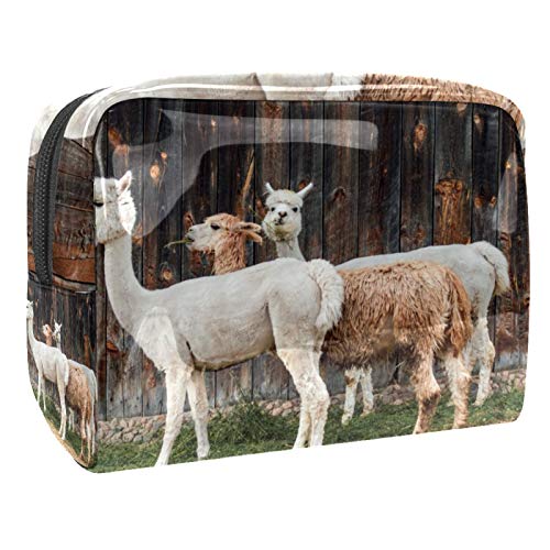Bolsa de maquillaje de PVC con cremallera bolsa de aseo impermeable bolsa de cosméticos con alpaca Cottages-Vacaciones Alquiler de piel de lana para mujeres y niñas