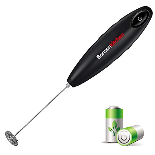Bonsenkitchen Espumador eléctrico de Mano, Batidor de Leche de Acero Inoxidable para café, café con Leche, Latte y Cappuccino, batería incluida (MF8710, Negro) Bonsenkitchen Espumador eléctrico de Mano, Batidor de Leche de Acero Inoxidable para café, café con Leche, Latte y Cappuccino, batería incluida (MF8710, Negro)