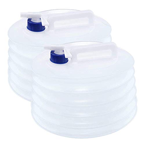 BRAMBLE! 2 Piezas Bidón de Agua Plegable - 5-litros Bidon de Agua con Grifo | Portátil, Plegable y Sin BPA | Contenedores de Agua para Acampada Senderismo Aire Libre