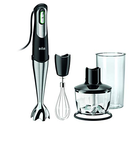 Braun Hogar 7 MQ735 Minipimer Sauce Batidora de mano, Accesorio picadora, Varillas, Vaso medidor, 0.6 litros, 750 W, Color negro y plata