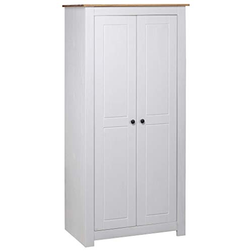 Bulufree Armario de 2 Puertas, 2 Compartimentos y una Barra para Colgar, Armario de Madera de Pino Macizo, Muebles de almacenaje para Dormitorio, 80x50x171,5 cm, Blanco