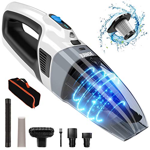 BURNNOVE Aspiradora de Mano Aspiradora sin Cable 9500PA 2600mAh 120W 3 LED Modo de Luz con Filtro HEPA de Metal Lavable y Bolsa de Almacenamiento para la Oficina de la Aasa del Coche