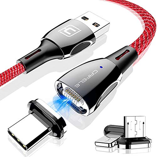 Cable de Carga Magnético USB 3 en 1, CAFELE 5A Multi Cable de Carga y Sincronización Datos magnético Trenzado de Nylon con Micro USB Tipo C y led para 1Phone, Samsung Galaxy, Huawei, Oneplus