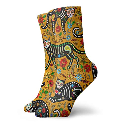 Calavera de azúcar de gatos negros unisex deporte calcetines cortos cómodos de montaña rusa calcetines para hombres y mujeres para correr, senderismo, caminar atlético