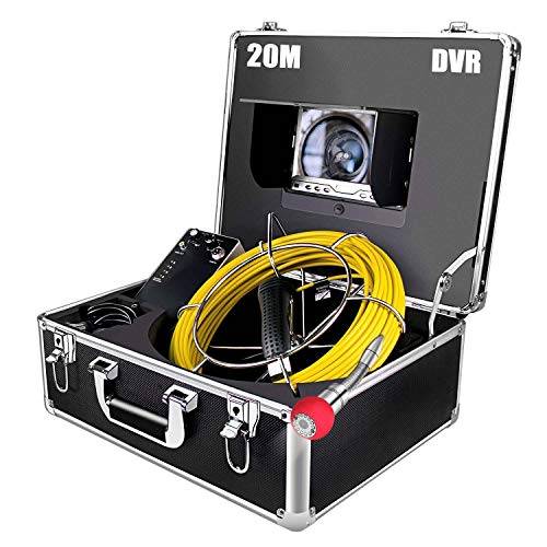 Cámara de inspección de Tuberías 20M, Pantalla de 7 pulgadas Profesional Endoscopio Industrial de Alcantarillado IP68 Impermeable con Grabador de DVR con Tarjeta SD de 8GB