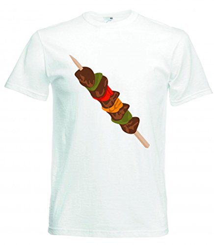 Camiseta de Manga Corta para Barbacoa, Campamento, Tiendas, Comida, Alimentos, Carne, para Hombre, Mujer, niños, 104 – 5 x l Blanco S