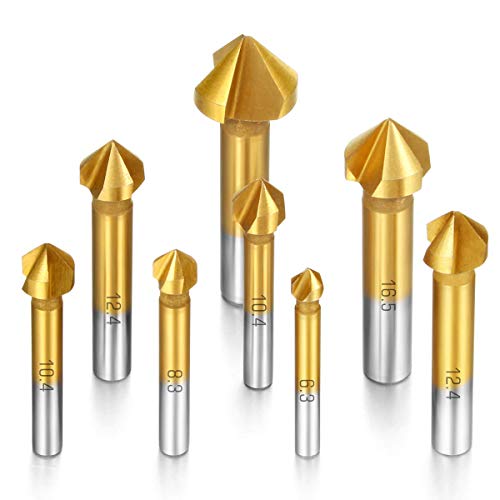 Camtek 8 piezas Avellanador 90°HSS Juego de Brocas Avellanadoras para Metal Madera Aluminio, Cubiertas de Titanio 6.3mm ~ 20.5mm Camtek 8 piezas Avellanador 90°HSS Juego de Brocas Avellanadoras para Metal Madera Aluminio, Cubiertas de Titanio 6.3mm ~ 20.5mm